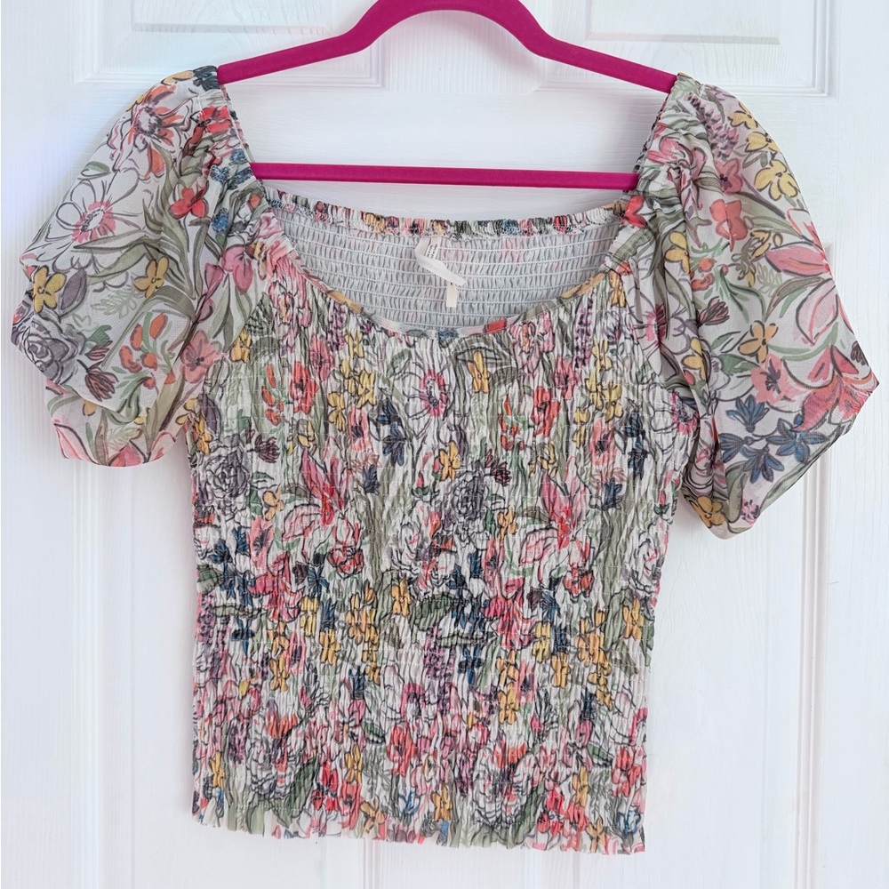 Anthropologie Multicolor Floral Smocked Blouse